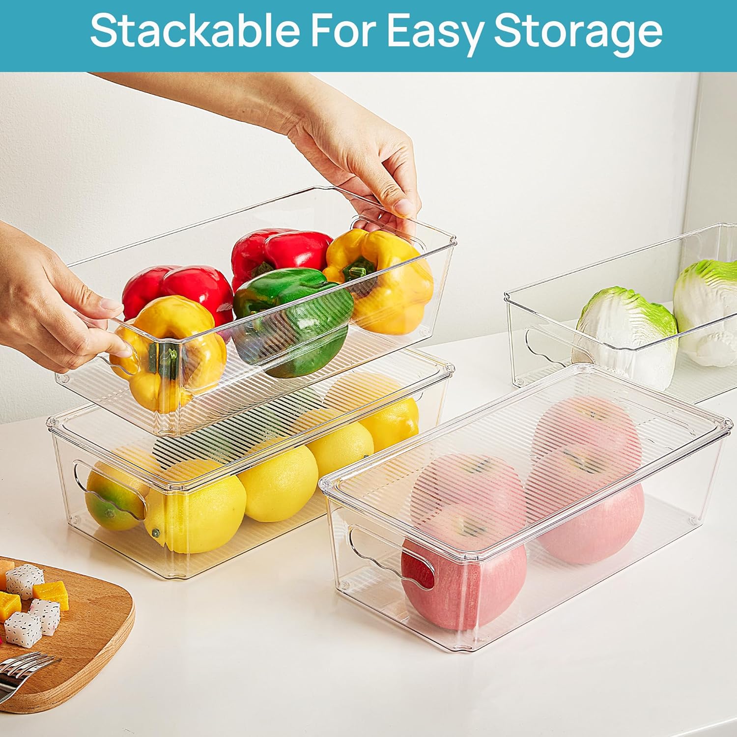Vtopmart 12pcs Clear Organizers and Storage Bins with Lids, Stackable Plastic Storage Containers
