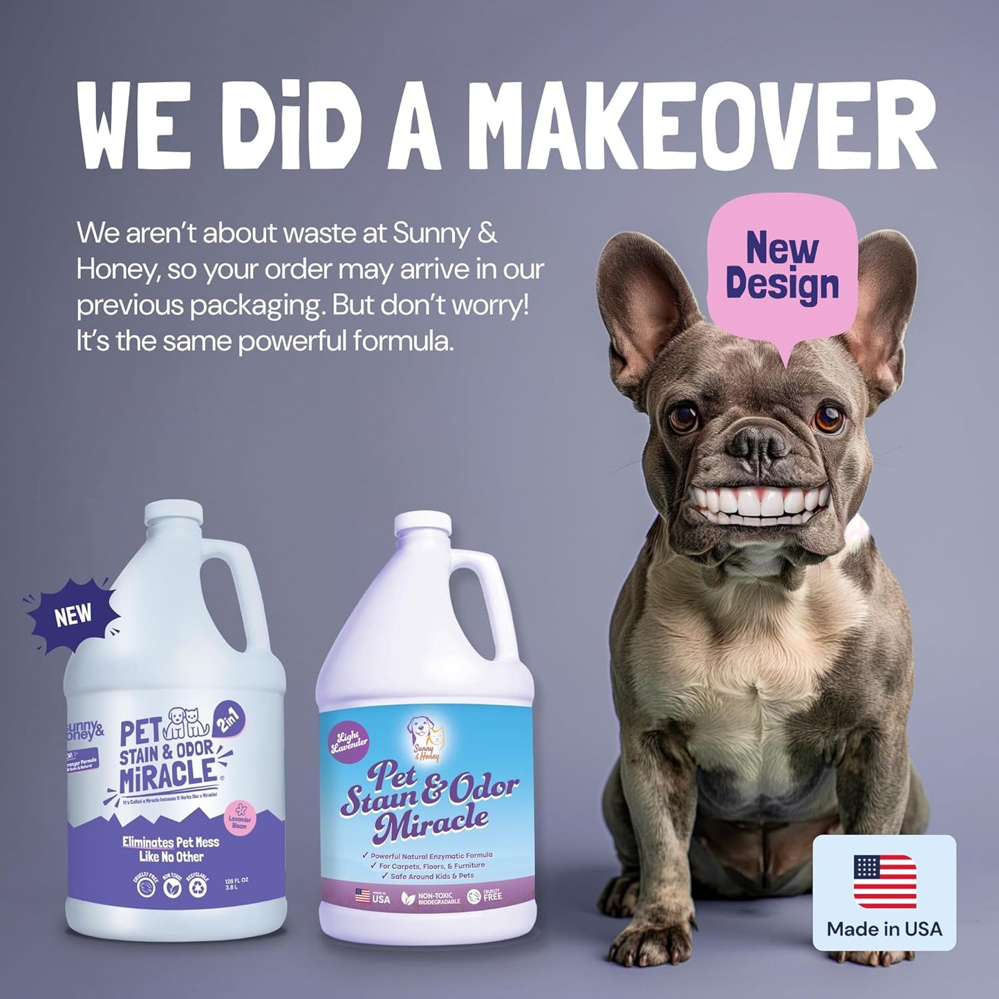 Sunny & Honey Pet Stain & Odor Miracle - 1 Gallon (128 Fl Oz), Light Lavender Scent - Carpet