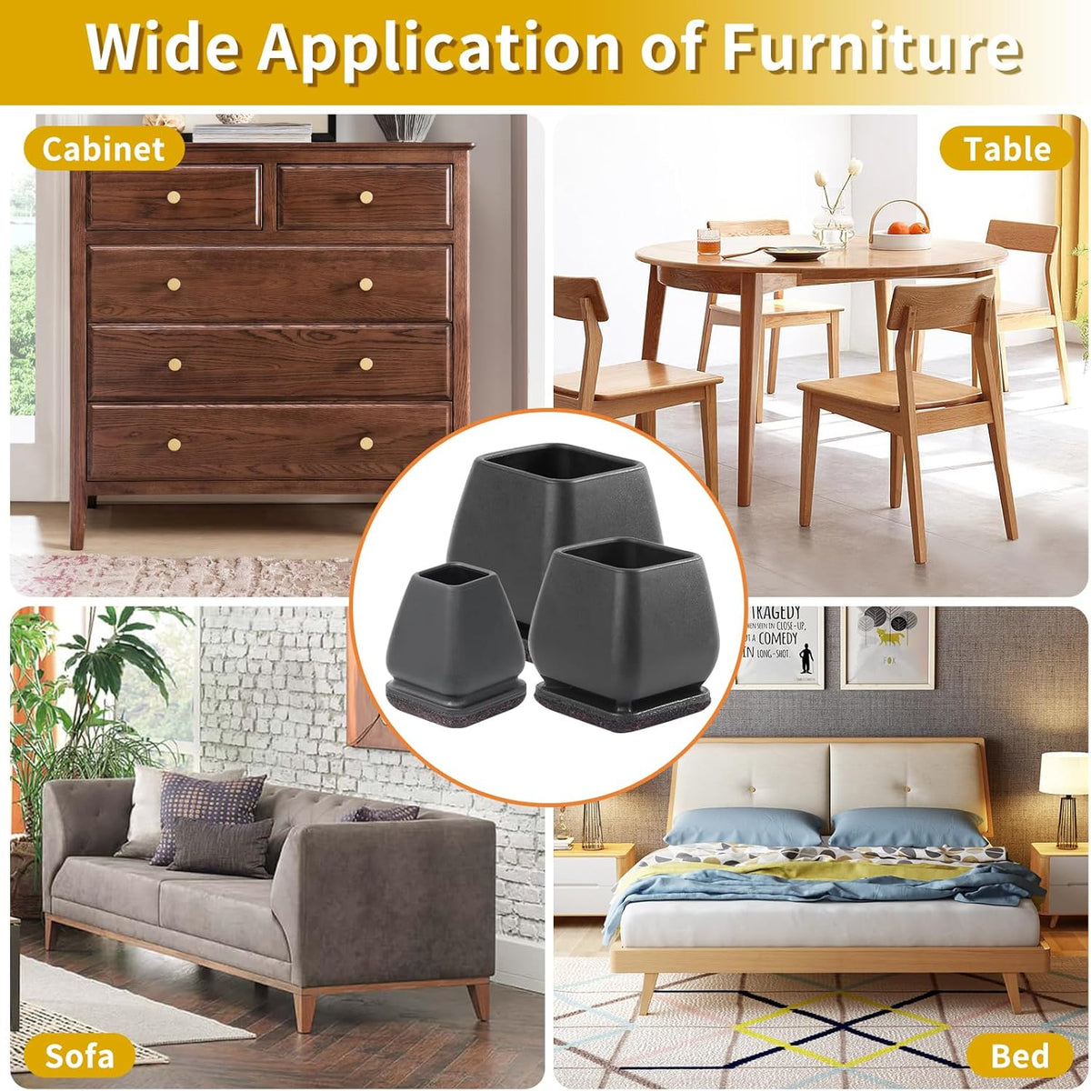 Ezprotekt 24 Pcs Small Square Silicone Chair Leg Floor Protectors for Wood Floors, Felt Furniture