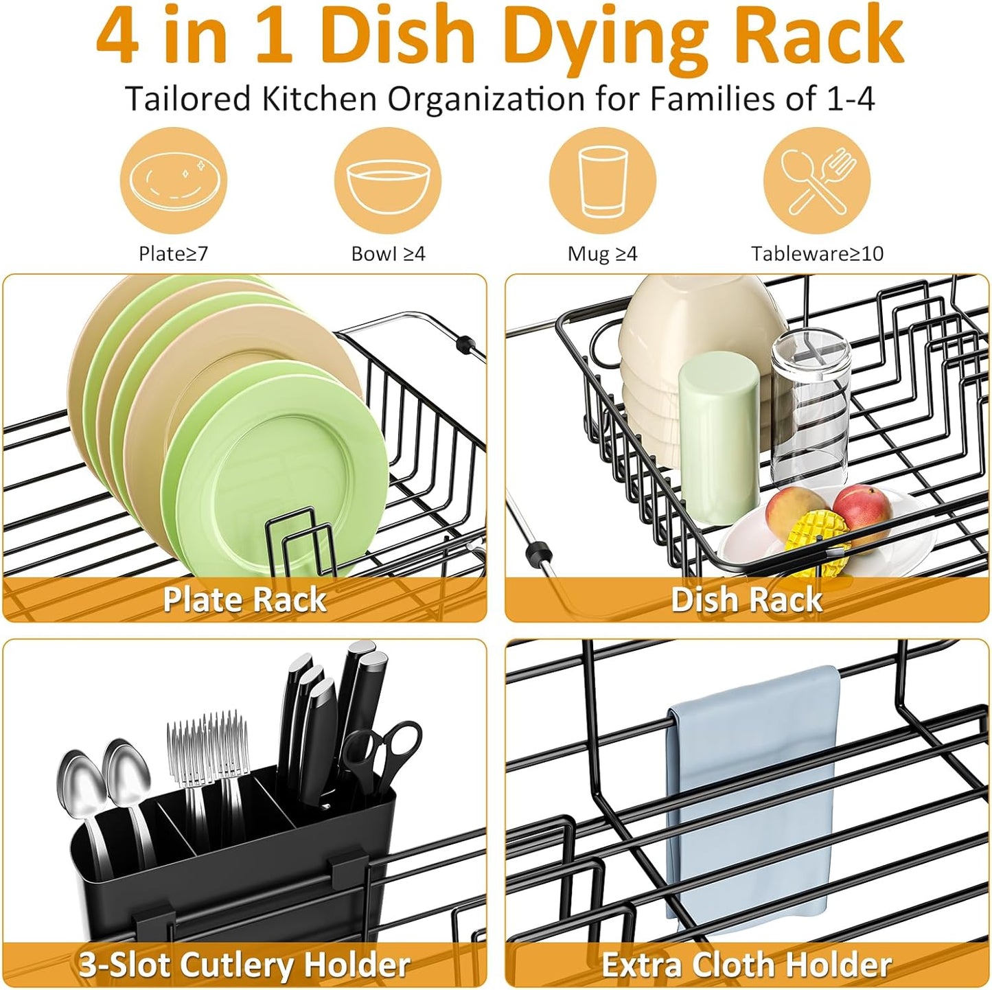Expandable in Sink Dish Drying Rack,Small Dish Rack Over Sink with Utensil Holder,Stainless Steel