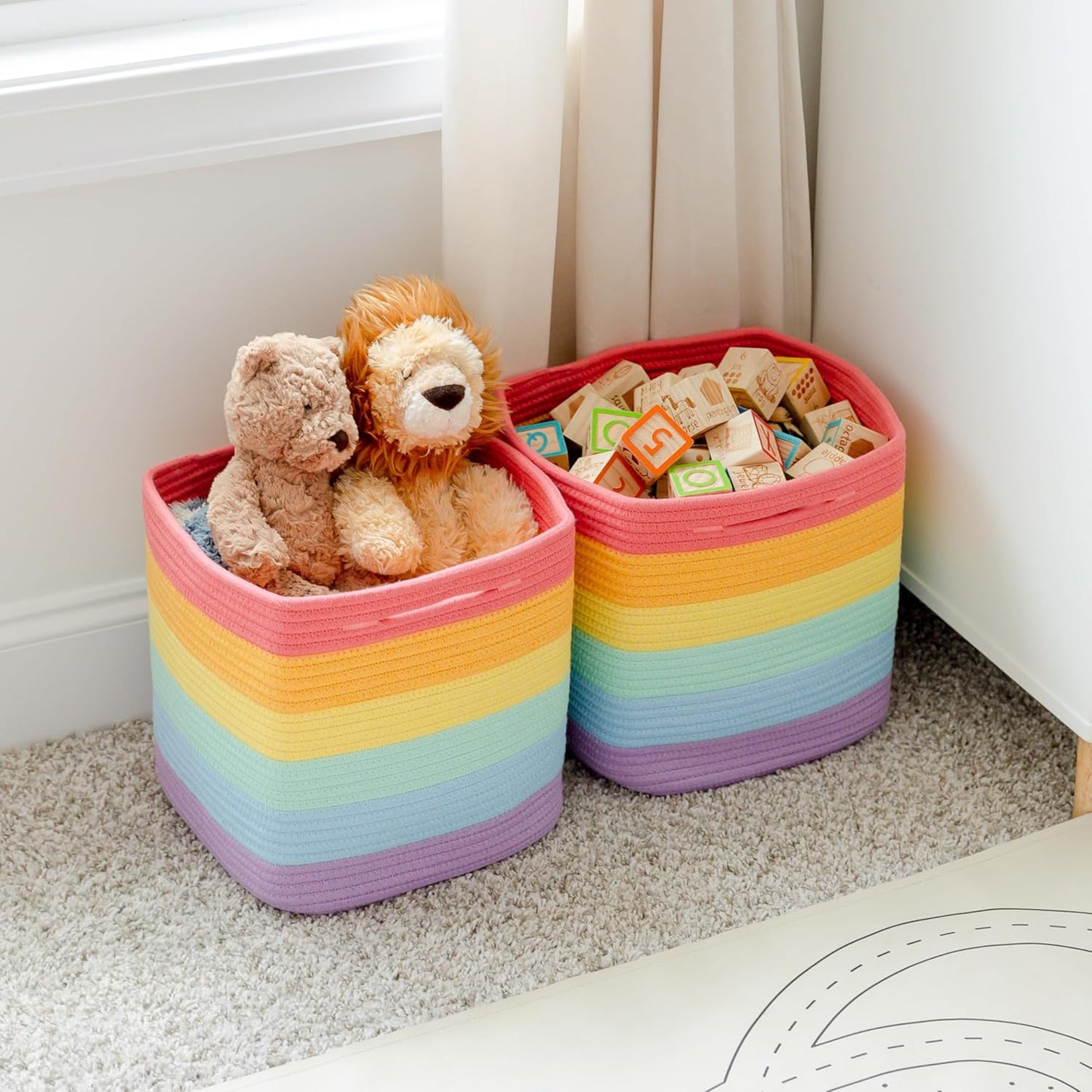 NaturalCozy Storage Cubes 11 Inch Cotton Rope Woven Baskets for Organizing, 3-Pack | Cube Storage