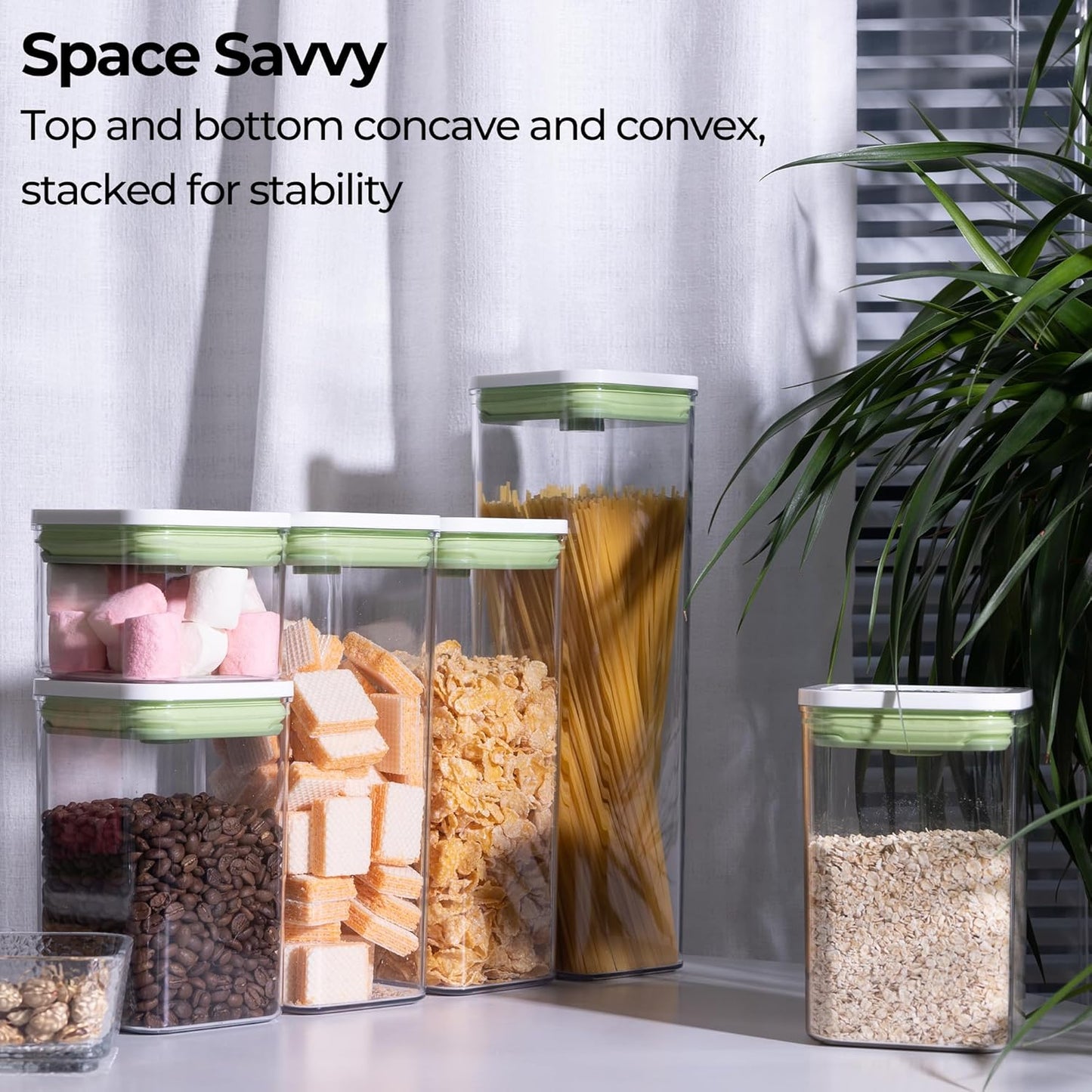 linoroso Set of 4 Pop Airtight Food Storage Containers with Date Recording Lids, Stackable Plastic