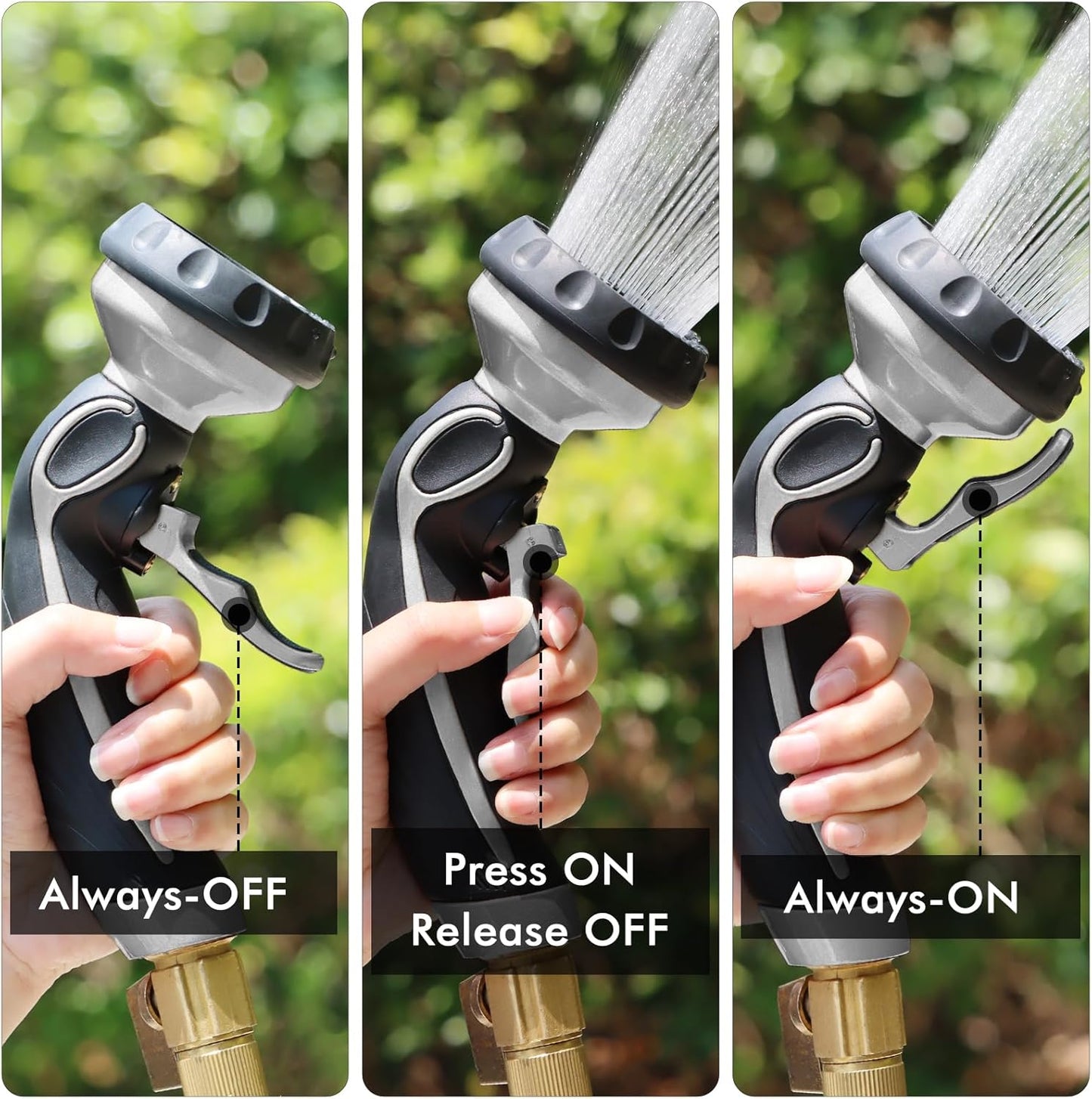 RESTMO Hose Nozzle with Easy Self-Lock Trigger, Heavy Duty Metal Water Hose Sprayer with 9 Spray