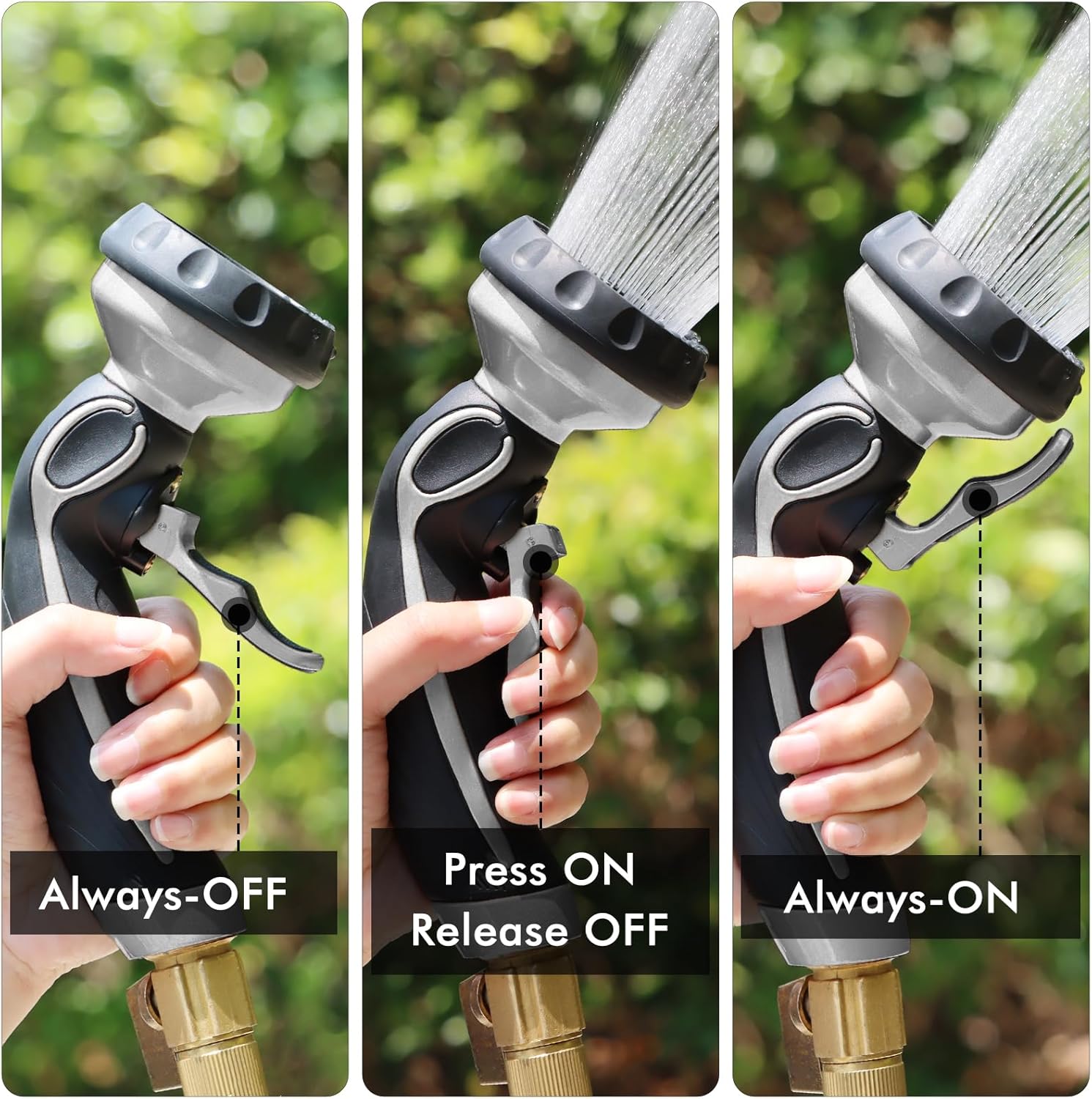 RESTMO Hose Nozzle with Easy Self-Lock Trigger, Heavy Duty Metal Water Hose Sprayer with 9 Spray