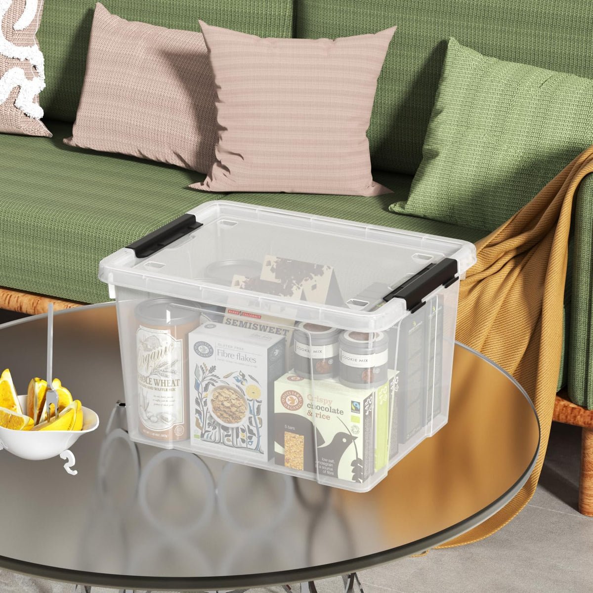 23 L Clear Plastic Storage Box with Lid, Stackable Lidded Storage Bin Container with Wheels and