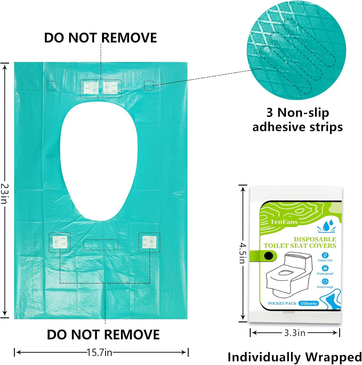 TenFan Disposable Toilet Seat Covers - 70-Pack Waterproof XL Travel Pack, Adhesive Secure Fit for