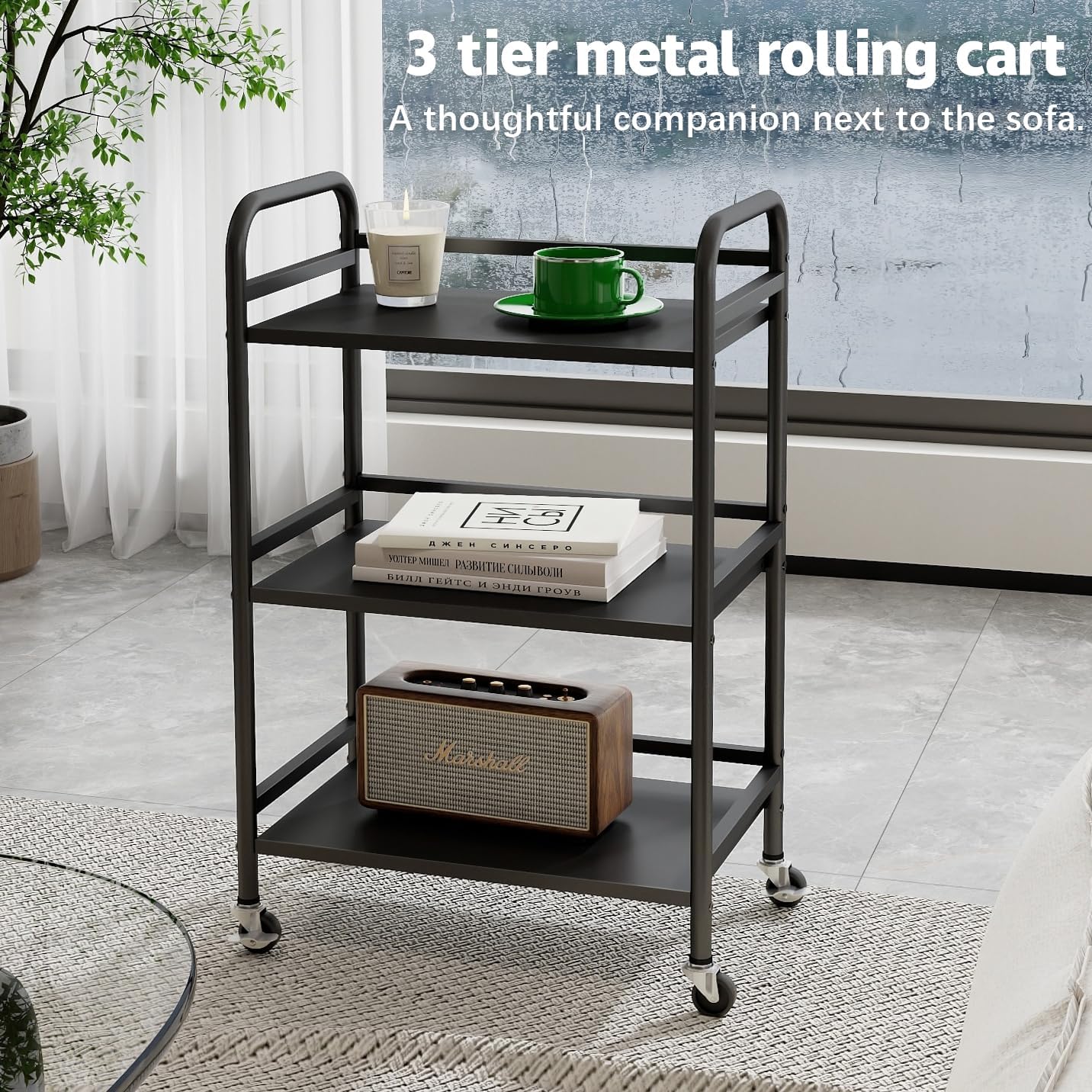 HDANI 3 Tier Rolling Cart Shelves,Heavy Duty Multifunctional Metal Frame-Supports 22 Lbs Per