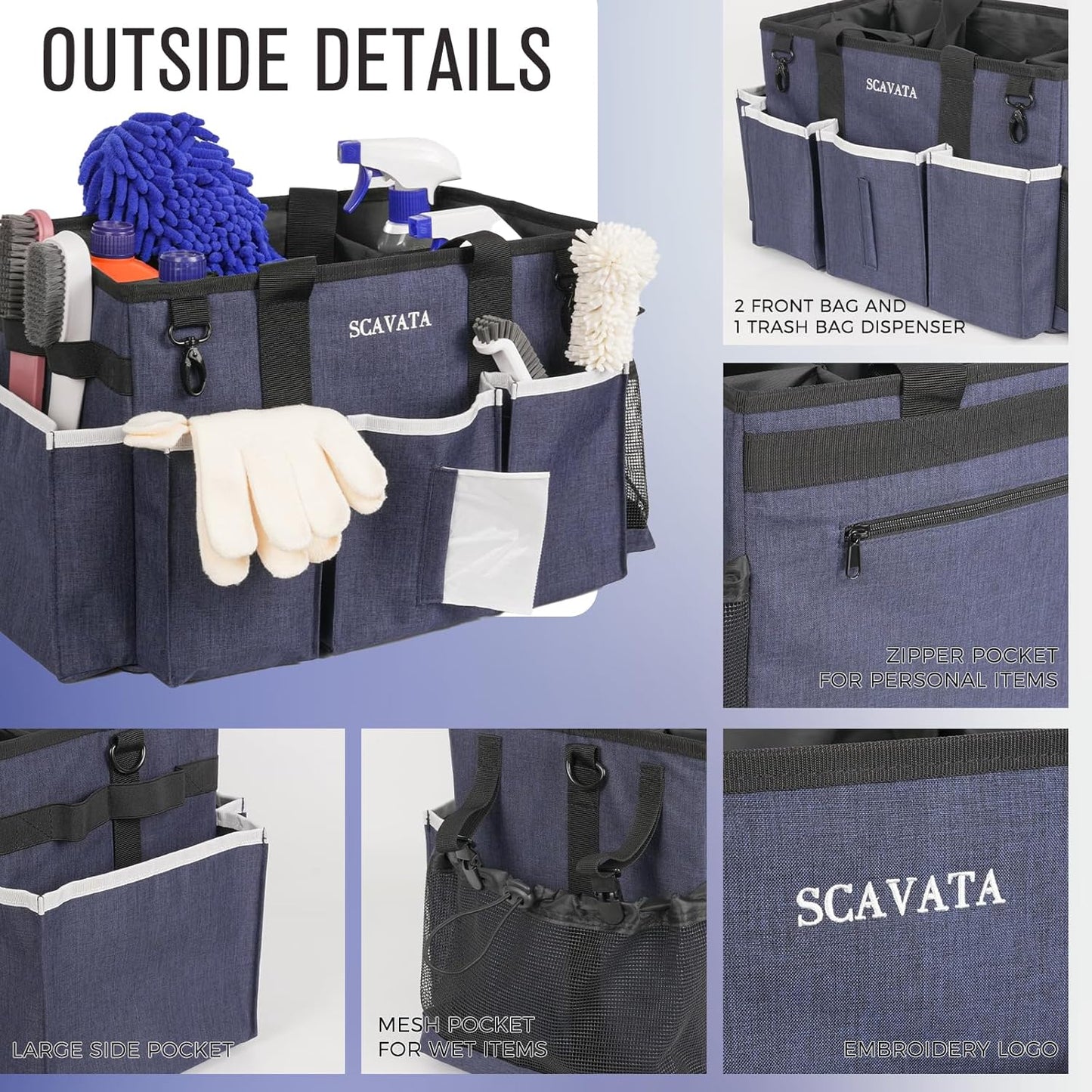 Wearable Caddy Bag, Cleaning Supplies Organizer With Handle & Shoulder Straps for Housekeepers