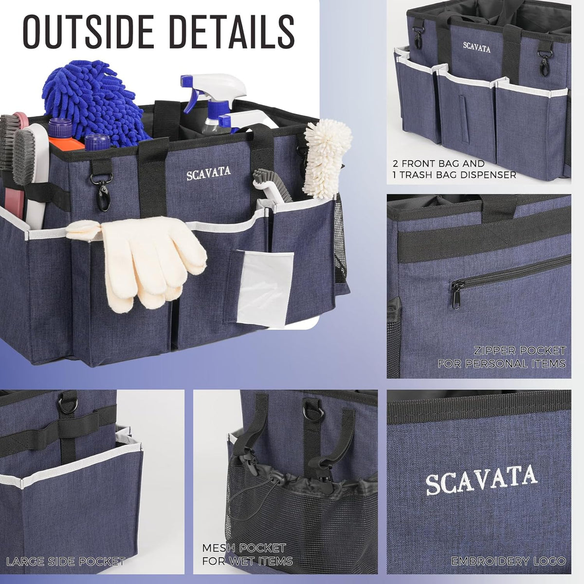 Wearable Caddy Bag, Cleaning Supplies Organizer With Handle & Shoulder Straps for Housekeepers