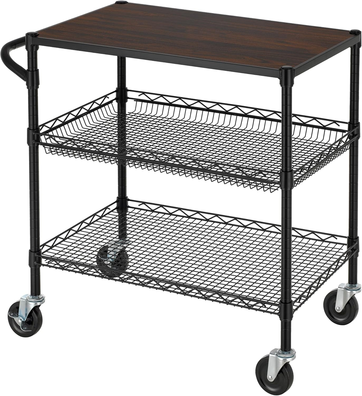 Finnhomy 3 Tier Heavy Duty Commercial Grade Utility Cart with Wood Top, Wire Rolling Cart with