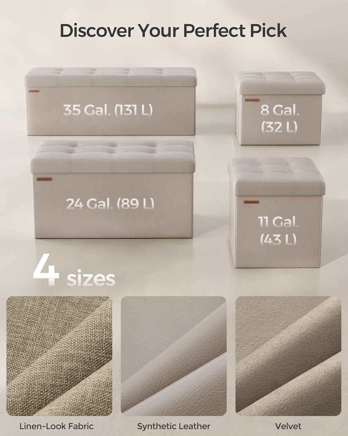 SONGMICS Mazie Collection - 43 Inches Folding Storage Ottoman Bench, Ottoman with Storage, Foot