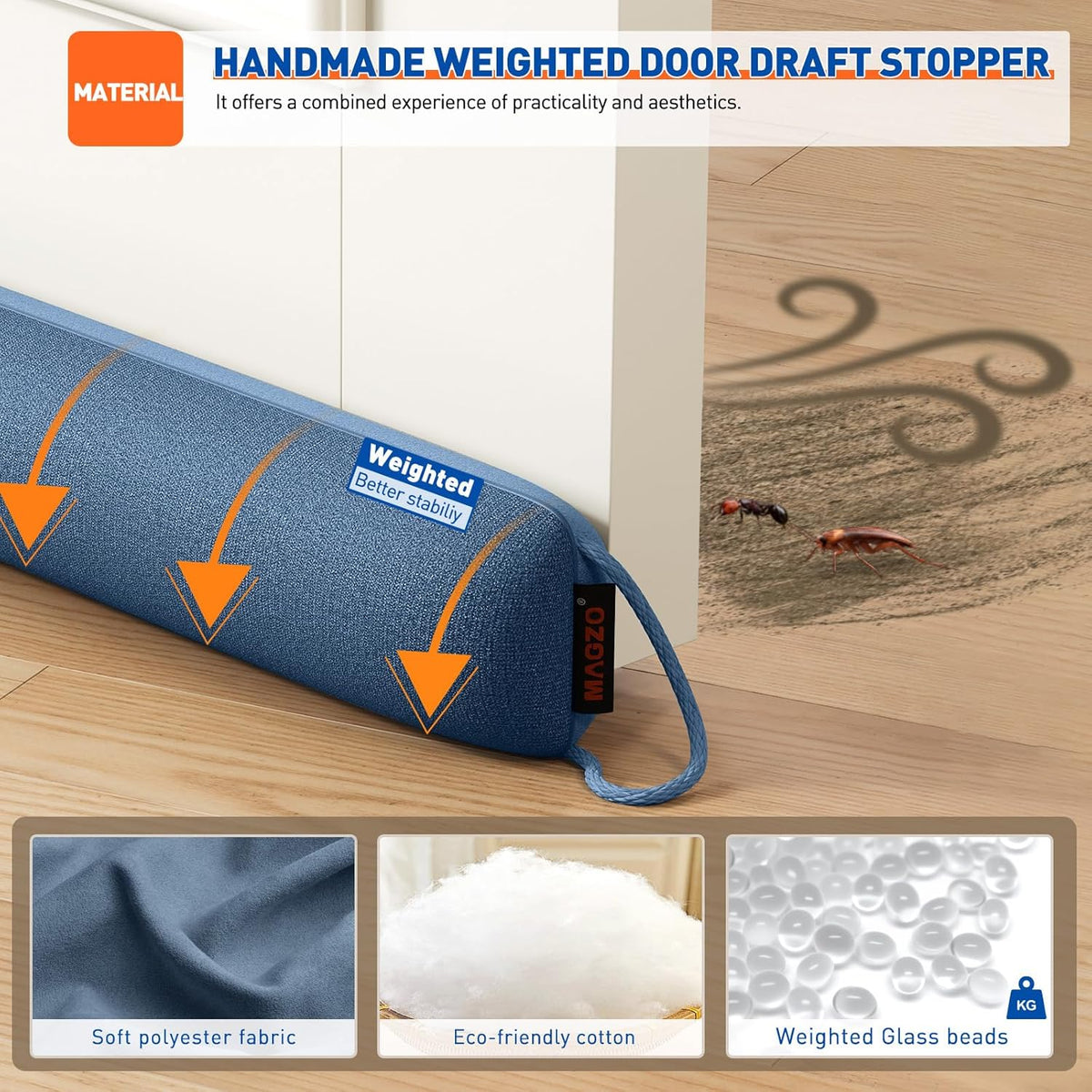 MAGZO Door Draft Stopper, 36 Inch Under Door Draft Blocker Noise Stopper, Weighted Wind Blocker