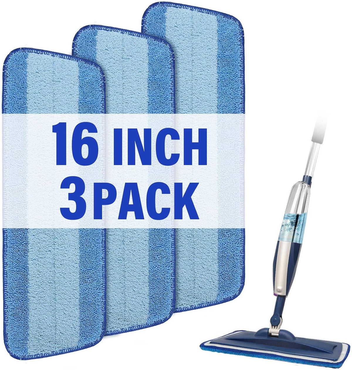 16.5 inch Mop Pads Refills, 3 Pack Microfiber Reusable Replacement Mop Pads Flat Replacements Heads