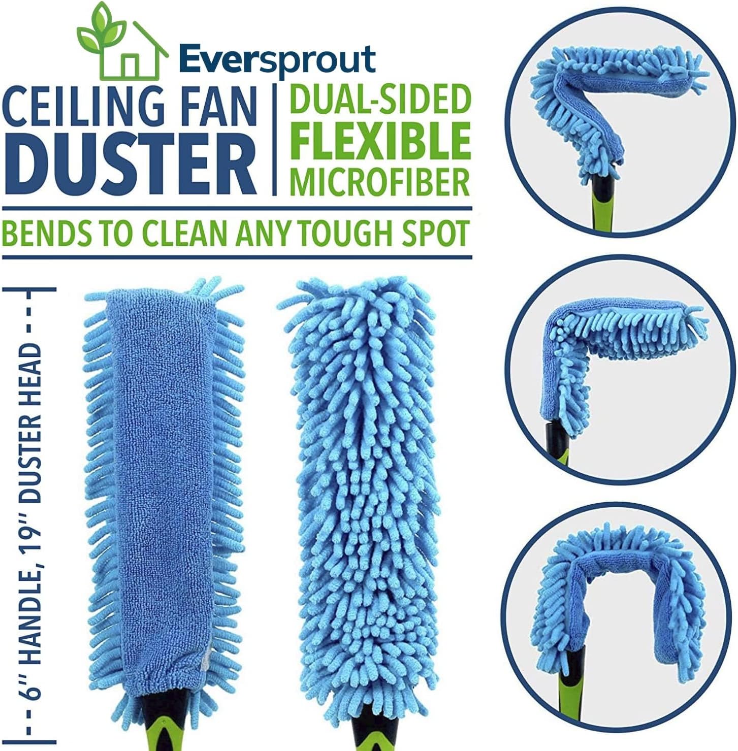 EVERSPROUT 3 Foot Flexible Microfiber Ceiling & Fan Duster | Bendable to Clean Any Fan Blade |