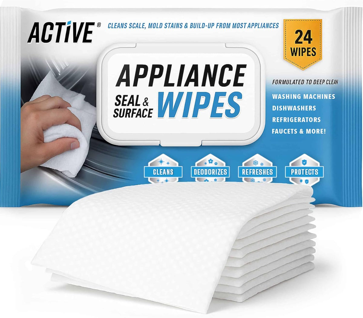 ACTIVE Home Appliance Surface Cleaner Wipes Heavy Duty Wipe for Cleaning Washing Machine, Dryer