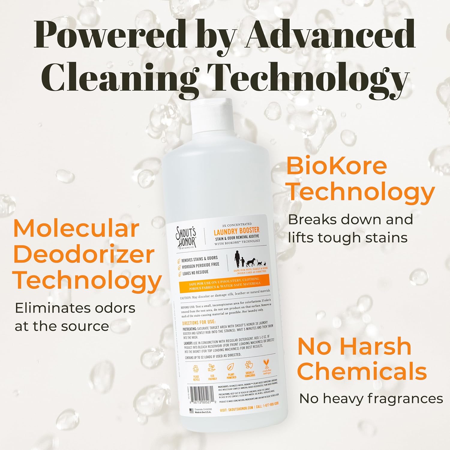 Skout's Honor Laundry Booster Stain & Odor Removal Additive - Plant-Powered Formula for Pet