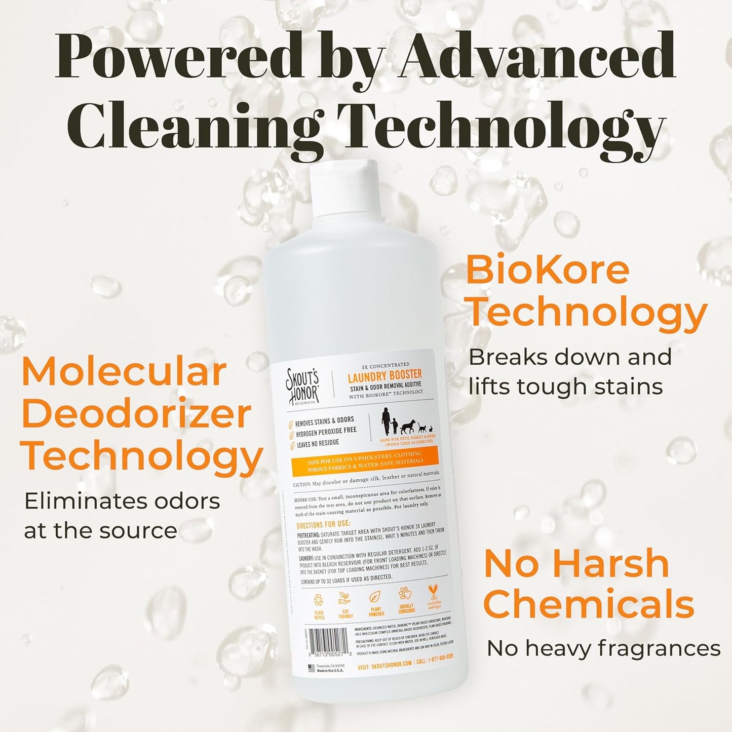 Skout's Honor Laundry Booster Stain & Odor Removal Additive - Plant-Powered Formula for Pet