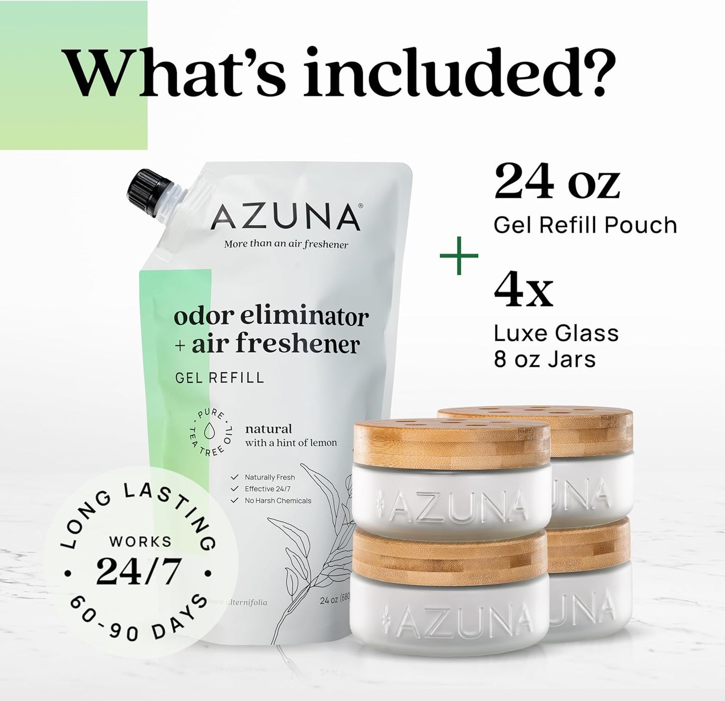 Azuna Air Freshener & Odor Eliminator for Strong Odor | 4 Room Kit Includes (4) 8 oz. Empty Luxe