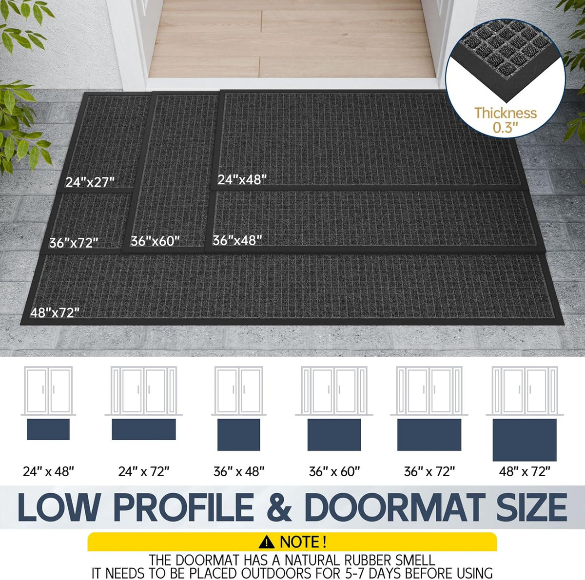 Indoor Outdoor Front Door Mats, 72" x 24" Rubber Backing Non Slip Durable Welcome Floor Mats for