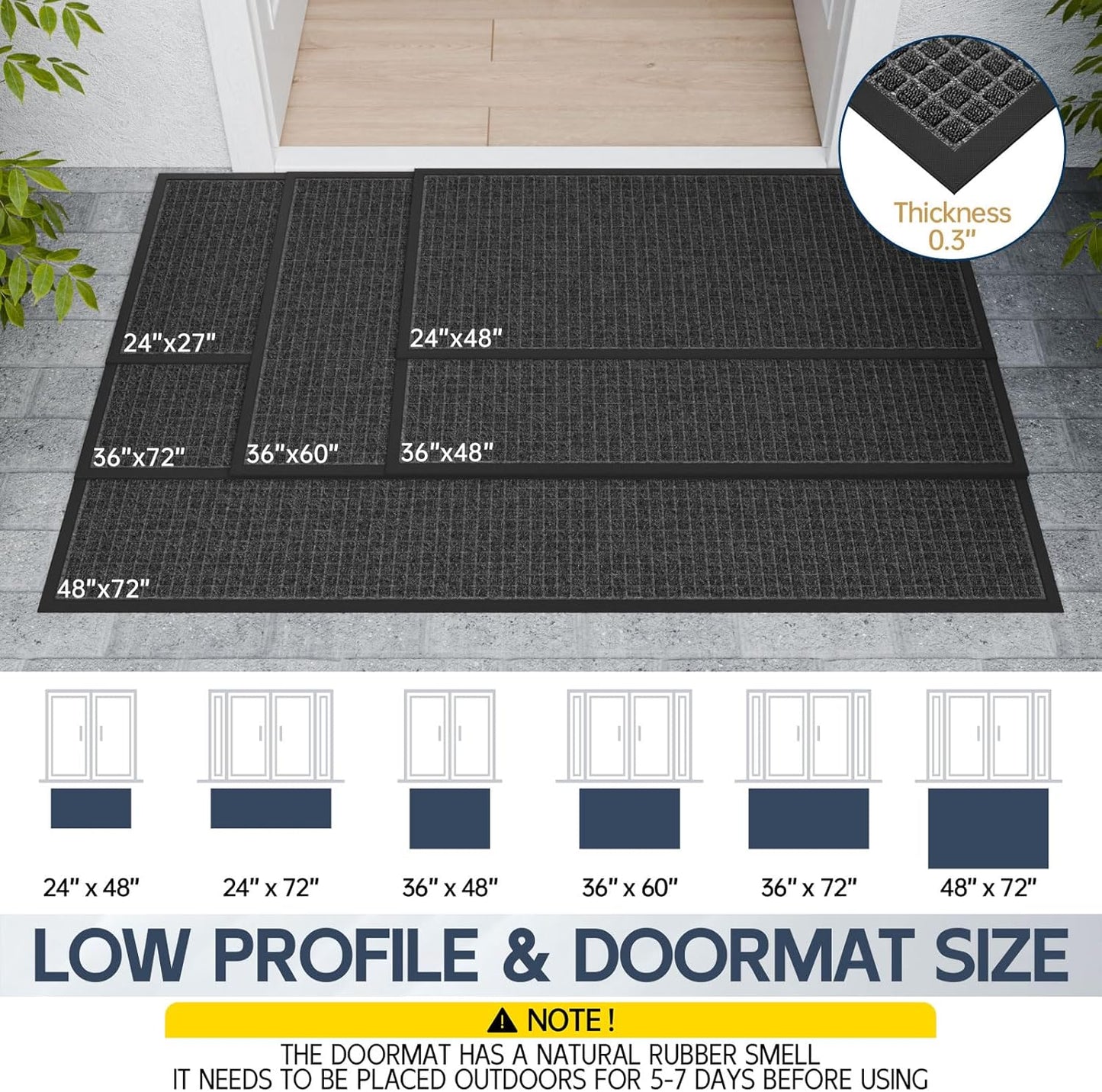 Indoor Outdoor Front Door Mats, 72" x 48" Rubber Backing Non Slip Durable Welcome Floor Mats for