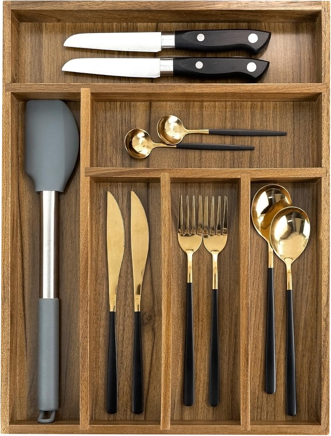 Luxury Acacia Kitchen Drawer Organizer - Silverware Organizer - Utensil Holder and Cutlery Tray