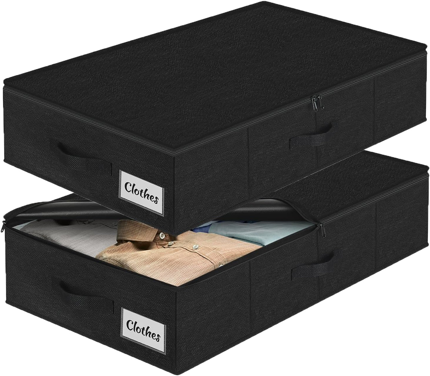 Under Bed Storage Container Bins 2 Pack, Low Profile Foldable Underbed Clothes Storage Organizer W/