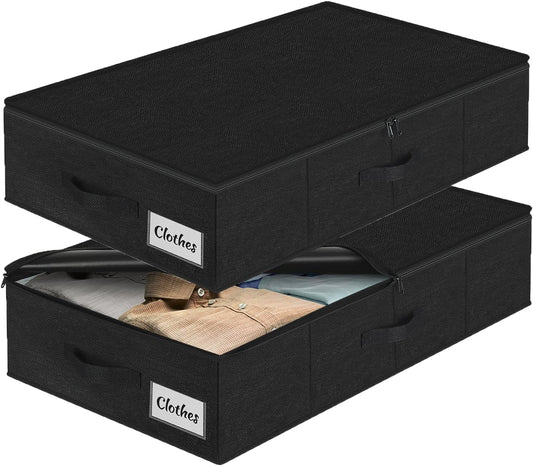 Under Bed Storage Container Bins 2 Pack, Low Profile Foldable Underbed Clothes Storage Organizer W/