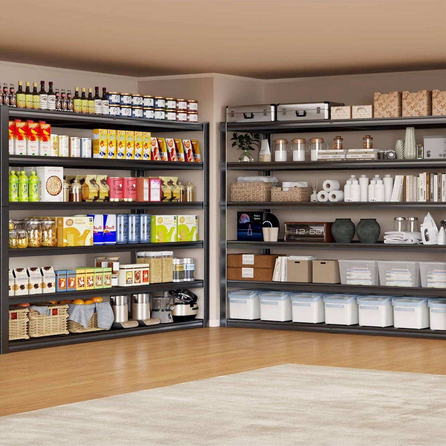 65" W Garage Shelving Heavy Duty, 6 Tier Garage Shelves, Adjustable Storage Shelving Unit