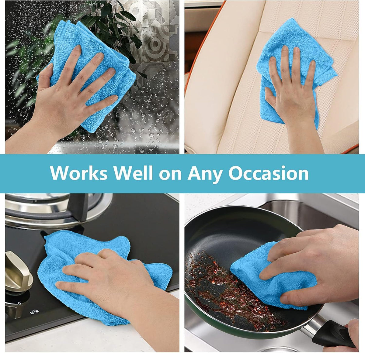 HOMEXCEL Blue Microfiber Cleaning Cloth, 100 Pack Cleaning Towels for Kitchen, Lint Free