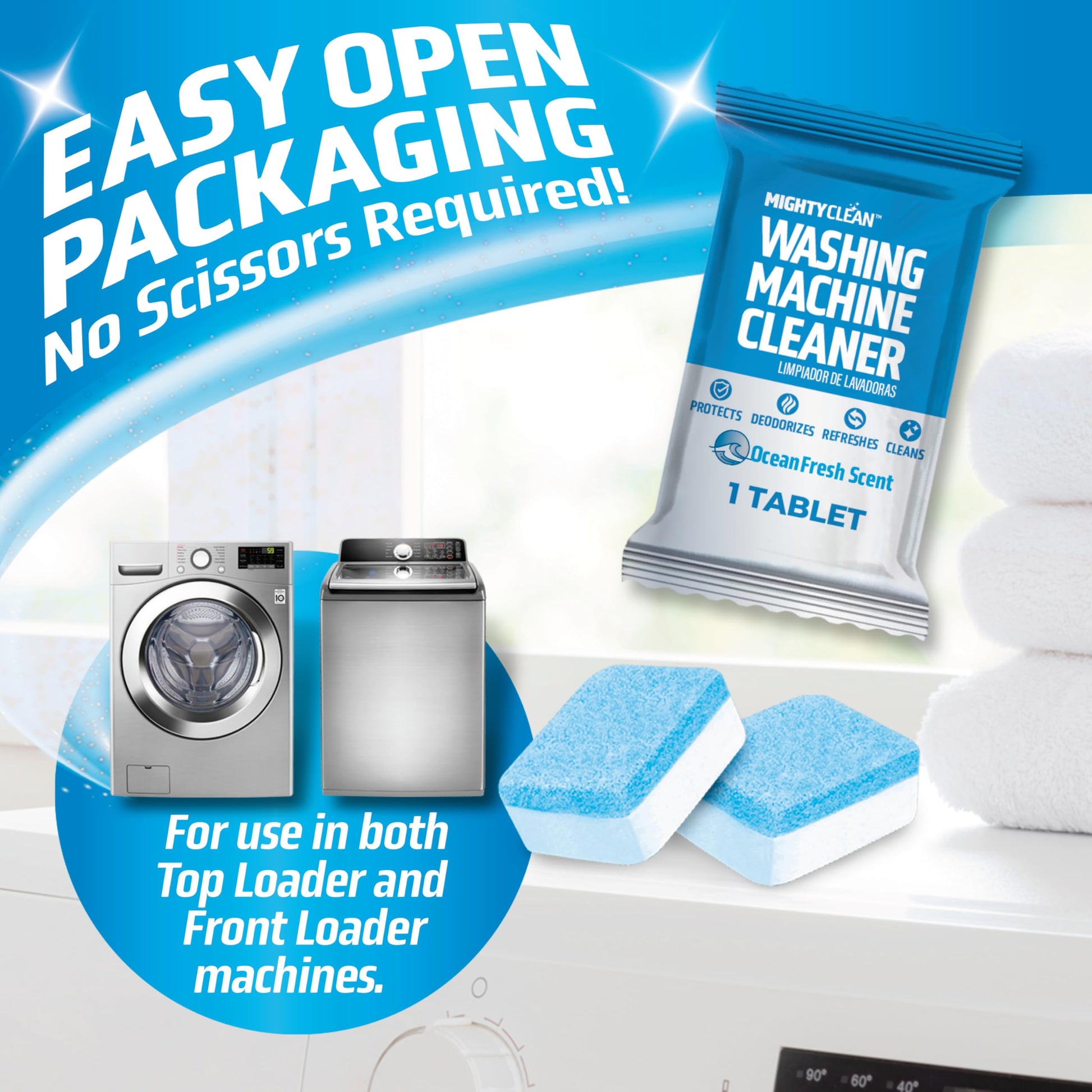 MIGHTY CLEAN Washing Machine Cleaner Tablets 24 Pack - 1 Year Supply, Septic Safe Washing Machine