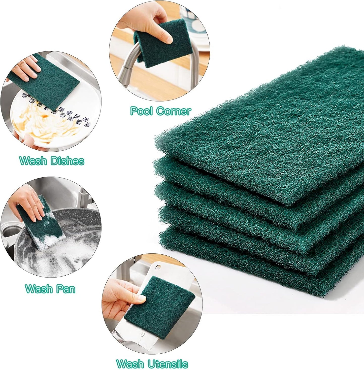 Heavy Duty Scour Pads Sponge Dish Scrubber Non-Scratch Green Reusable Household Scrub Pads for