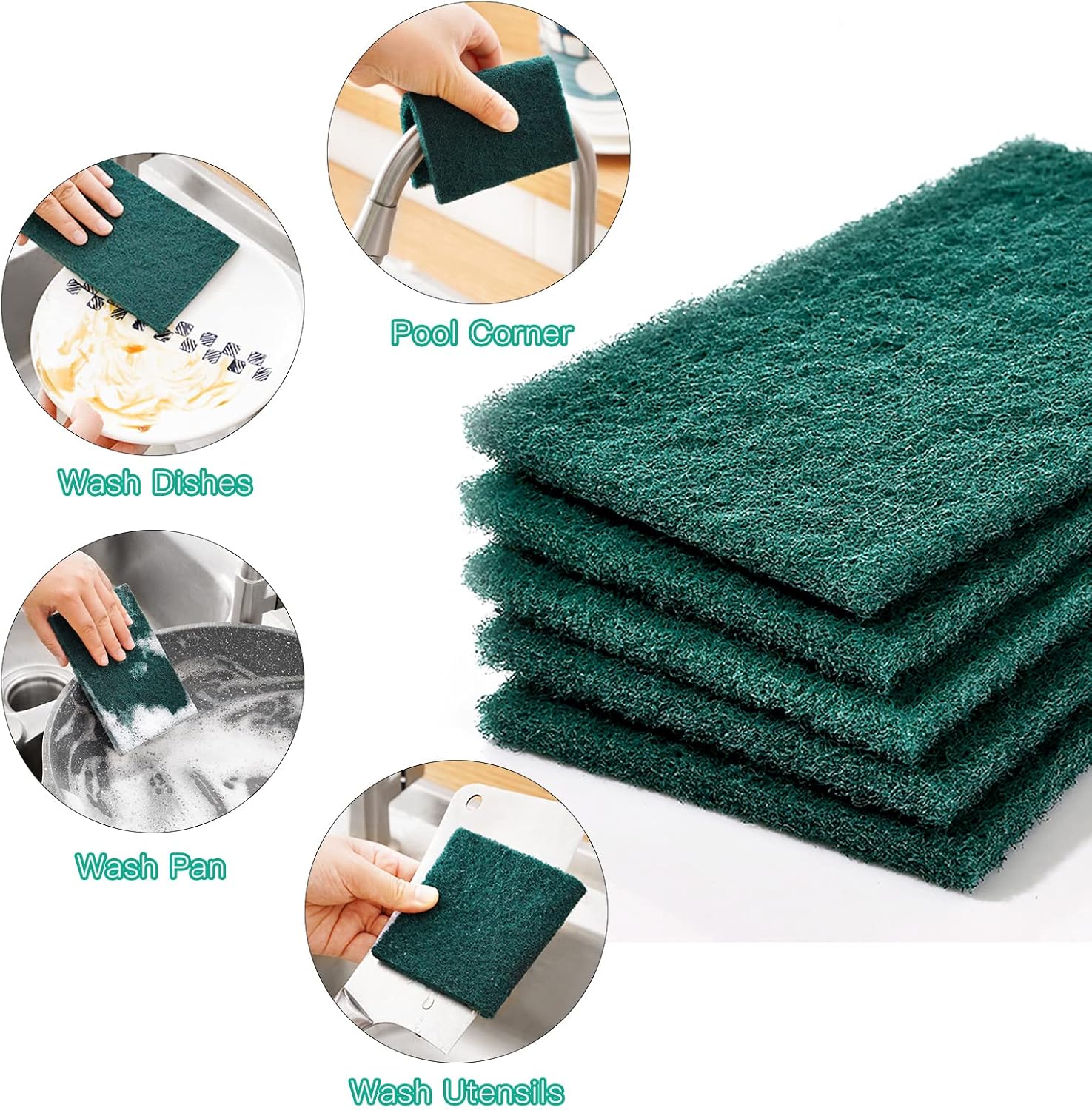 Heavy Duty Scour Pads Sponge Dish Scrubber Non-Scratch Green Reusable Household Scrub Pads for