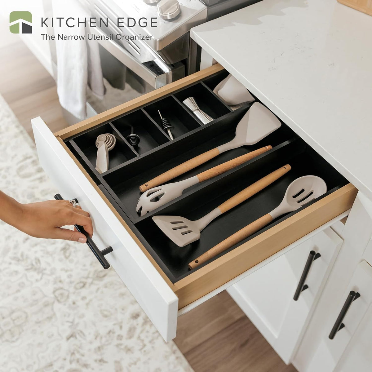 KitchenEdge Adjustable Kitchen Drawer Organizer for Utensils and Junk, Food-Safe Contract Grade