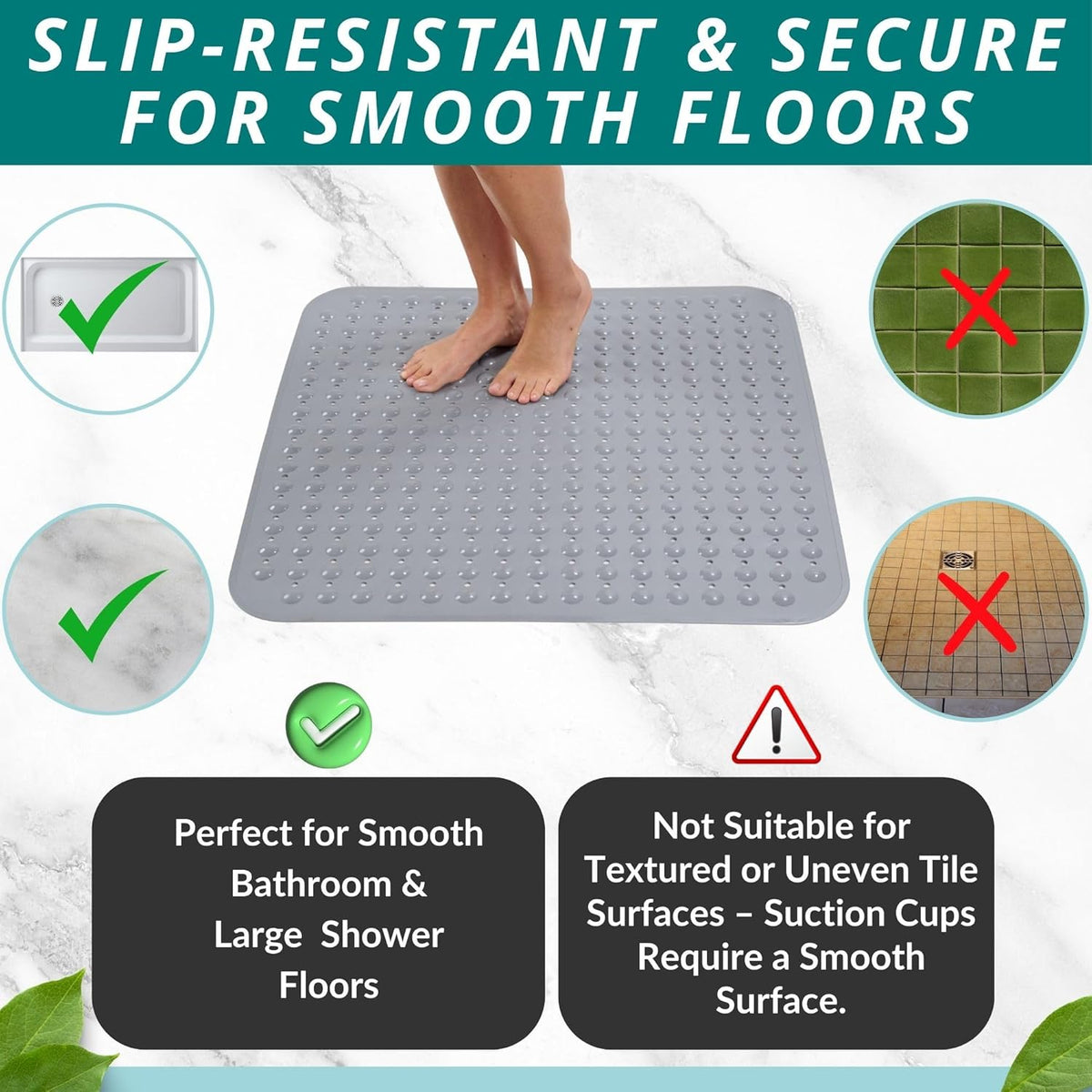 ENKOSI Extra Large Square Non Slip Shower Mat - 31 x 31-inch XL Bathroom Shower Mat - Square Shower