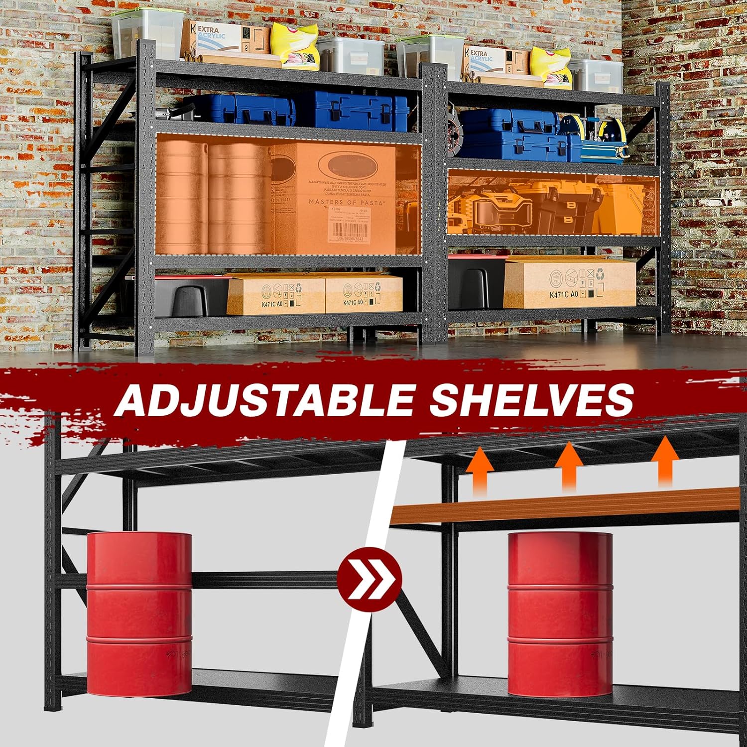 5000LBS Metal Steel Storage Shelves - 71.3" W Black 4 Tier Heavy Duty Rack Commercial Industrial