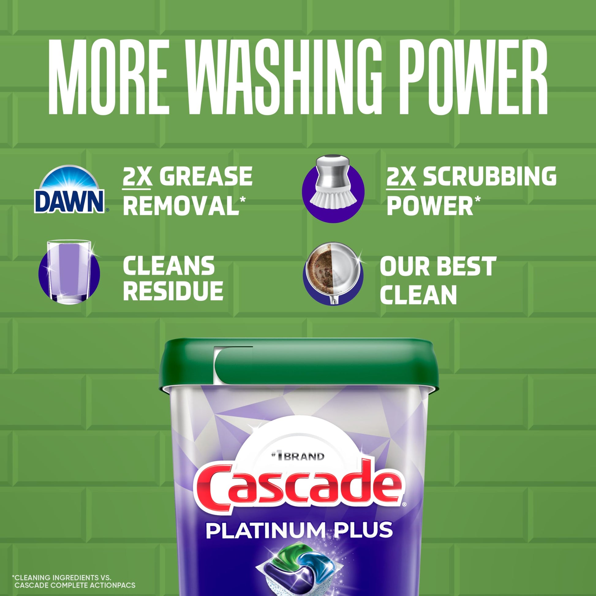 Cascade Platinum Plus Dishwasher Pods, Dish Detergent Soap, Clean Scent, 62 Count