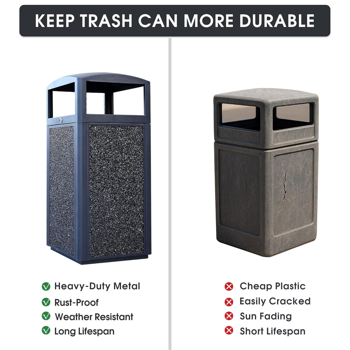 Commercial Metal Outdoor Trash Can with Lid, Lockable Outdoor Garbage Can with Nature Stone Panels