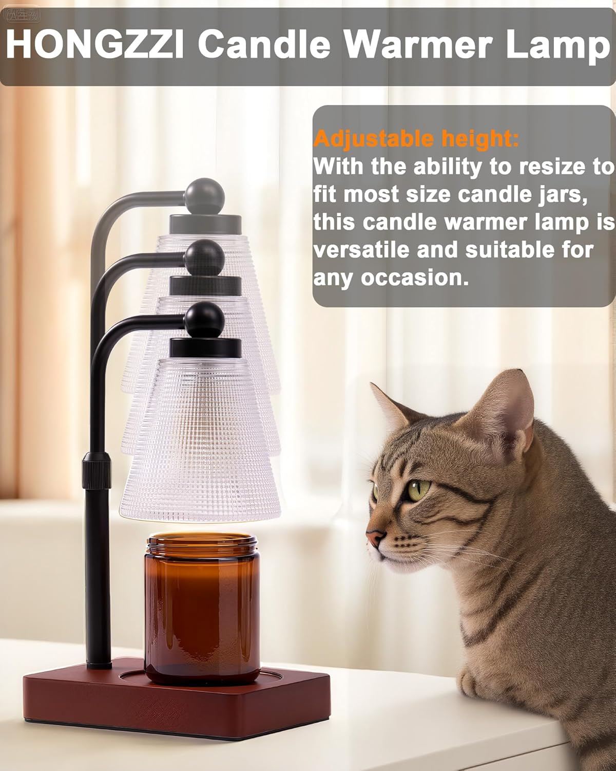 Candle Warmer Lamp - Electric Candle Warmer with Timer, Adjustable Height & Brightness, 2