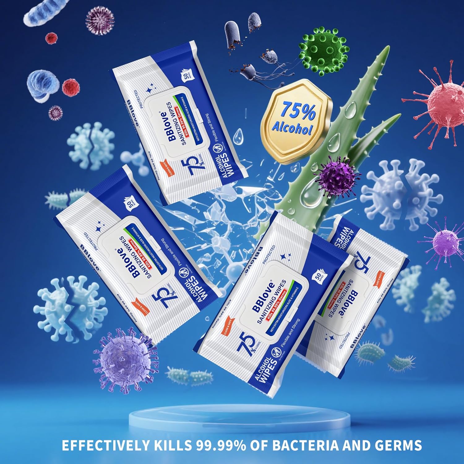 75% Alcohol Unscented Sanitizer Wipes, Moisturizing Hand Sanitizing Wet Wipes with Aloe Vera