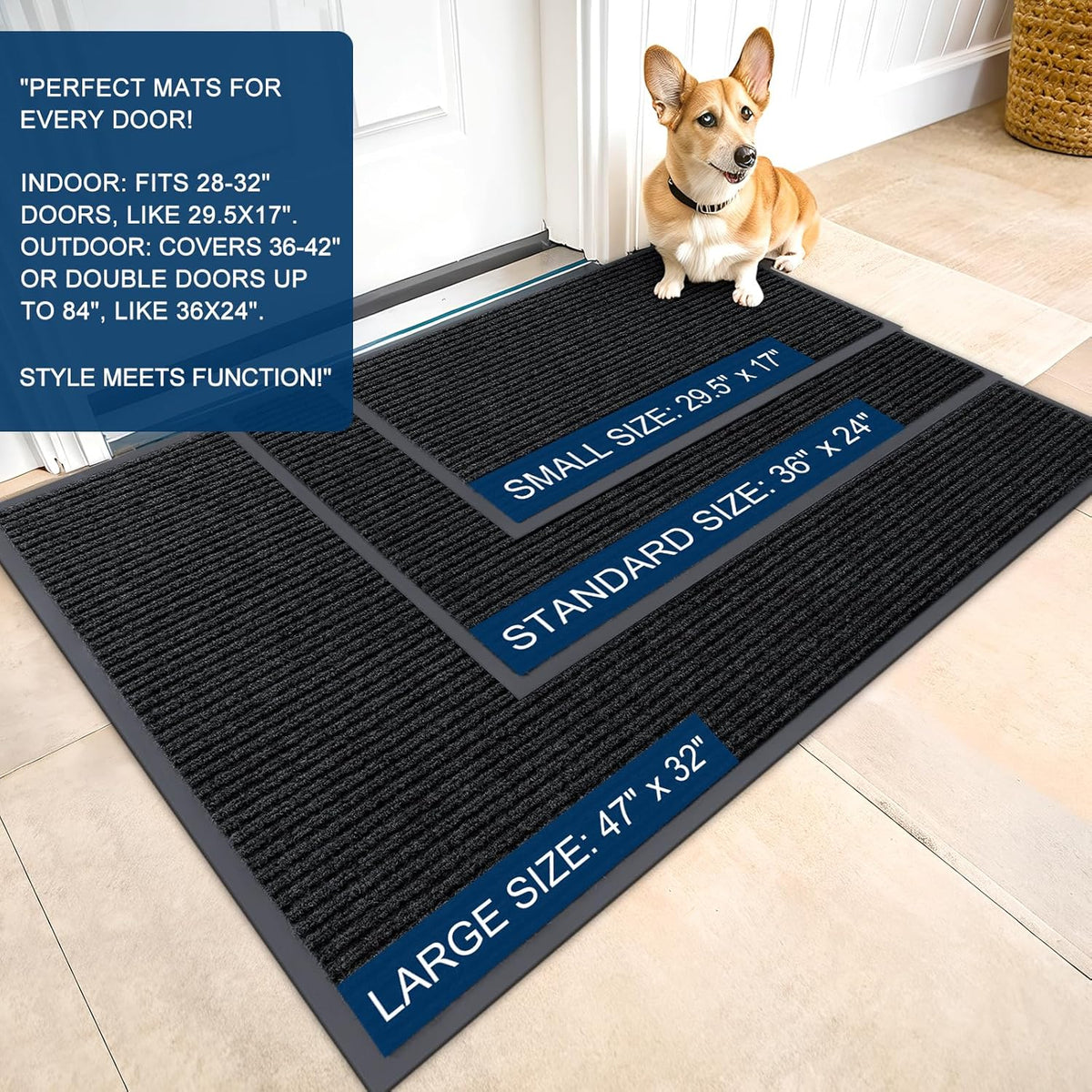 OLANLY Front Door Mat Indoor Outdoor Entrance, Waterproof Heavy Duty Doormat, Fade Resistant, Low