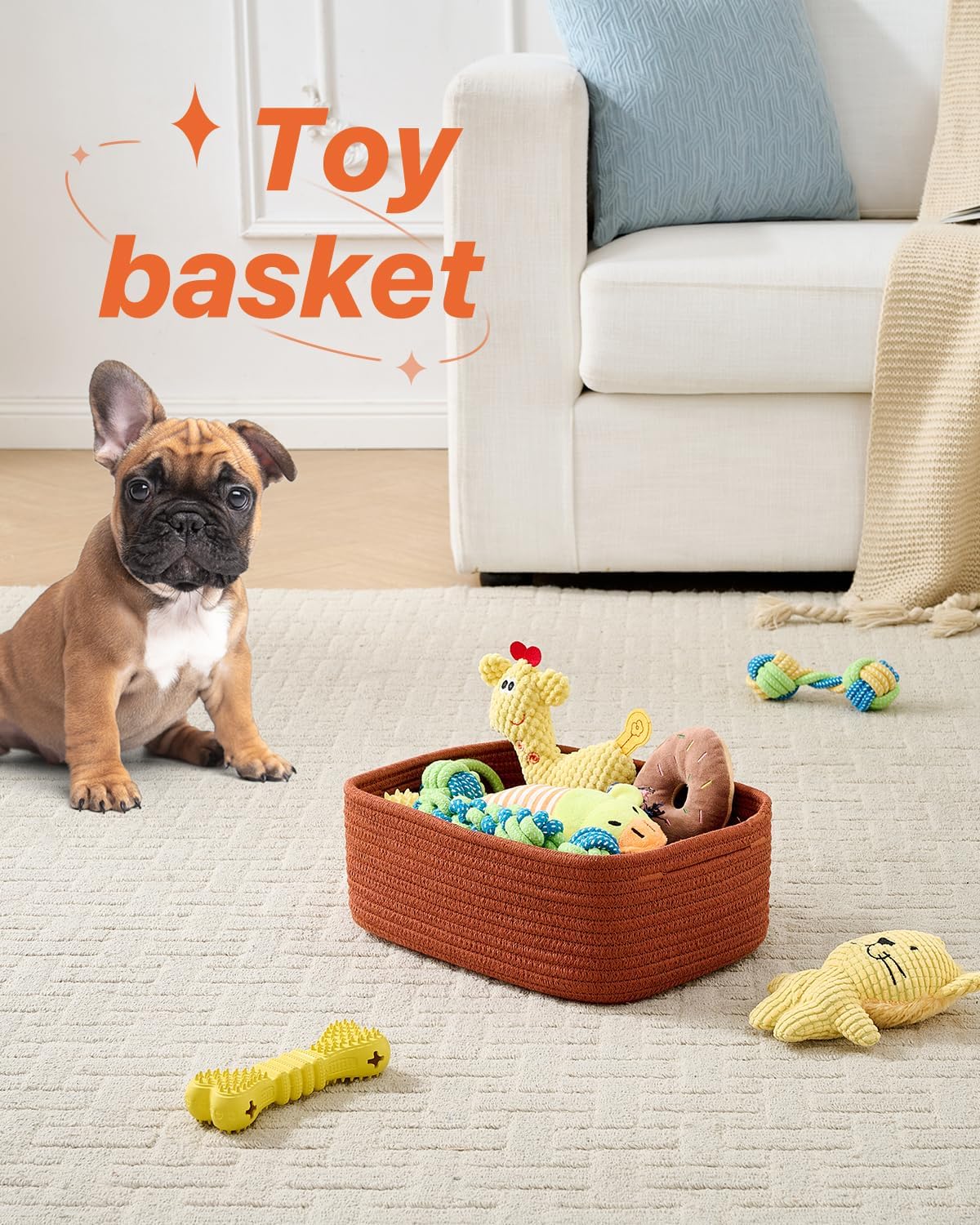 Small Woven Basket, 12 x 8 x 4.5 Inches, Storage Basket for Organizing, Cute Small Rope Shelf