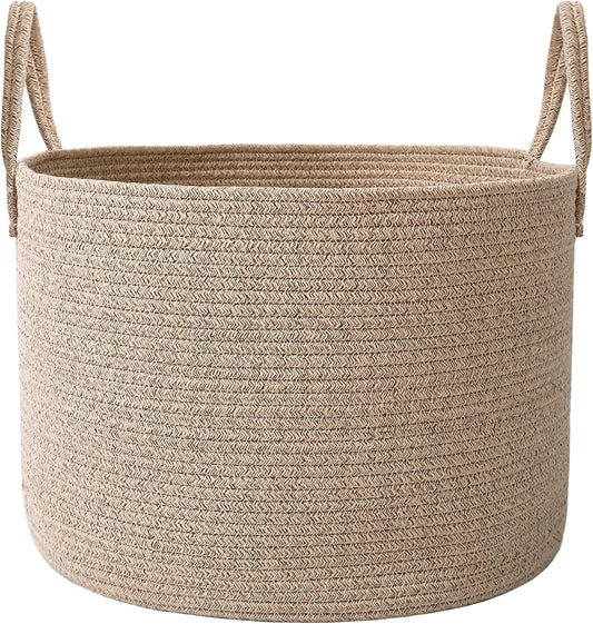Woven Blanket Basket,65L Large Rope Storage Bin with Handles, Organizer for Blankets Toys Book and