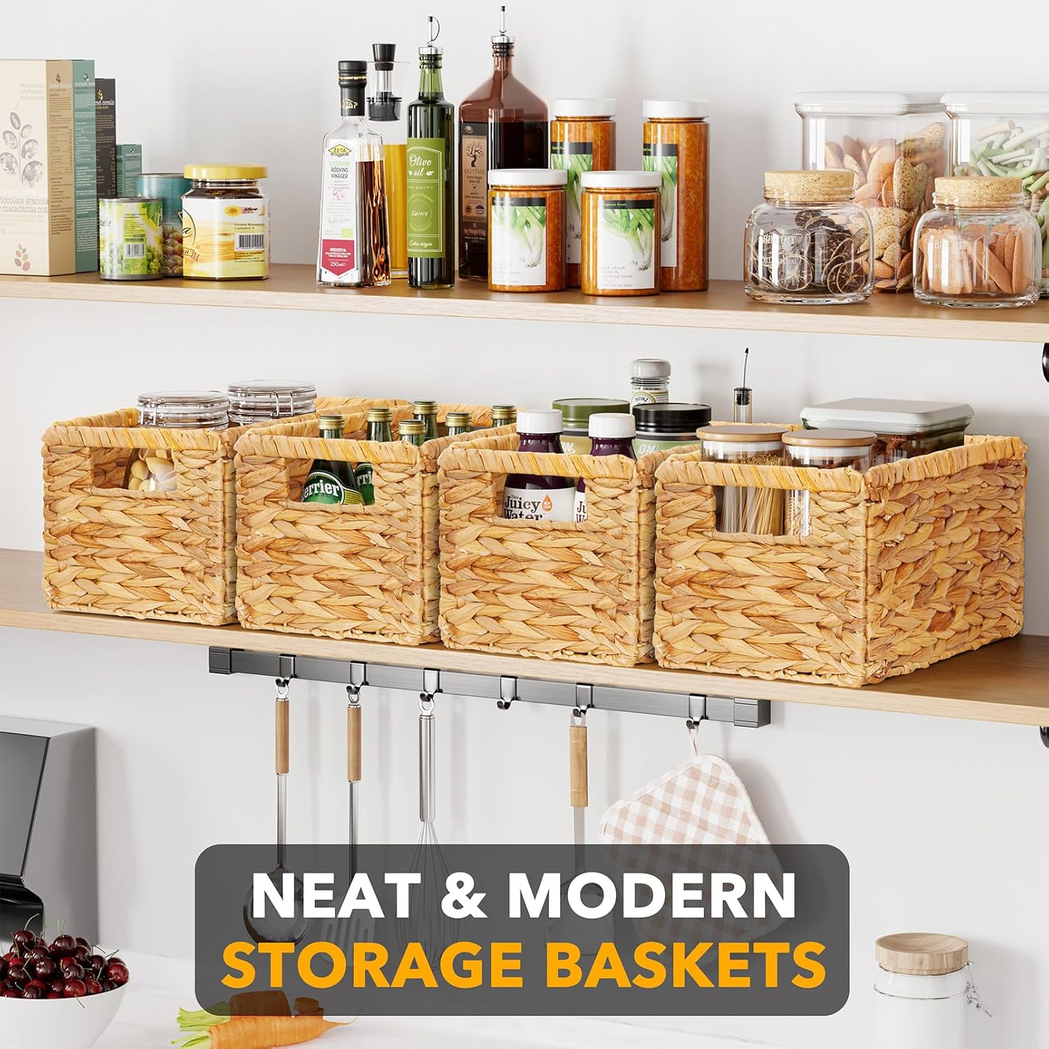 SpaceAid 4 Pack Wicker Basket, Storage Baskets for Organizing, Woven Rattan Basket with Handles for