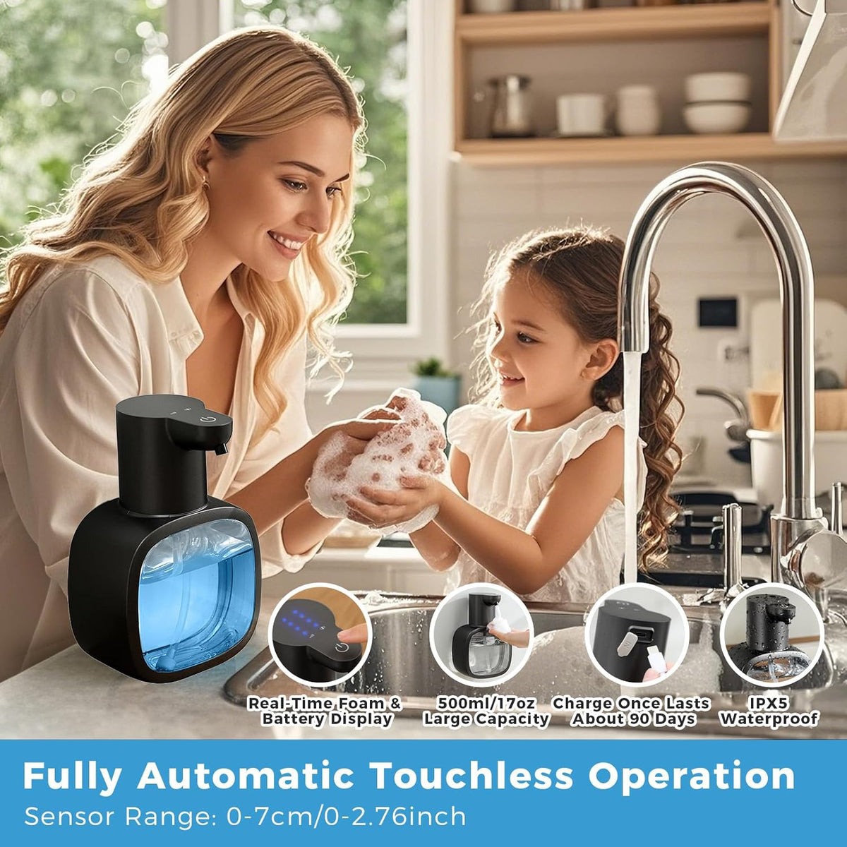 Automatic Foaming Soap Dispenser, 17oz/500ml Touchless Rechargeable with 4-Level Adjustable & IPX5