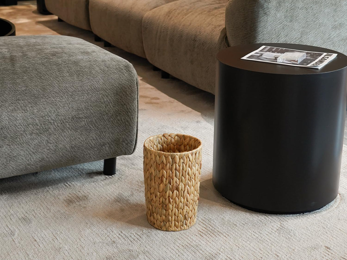Wicker Trash Can,Small Bathroom Trash Can,Water Hyacinth Wicker Waste Basket for Bathroom,Boho