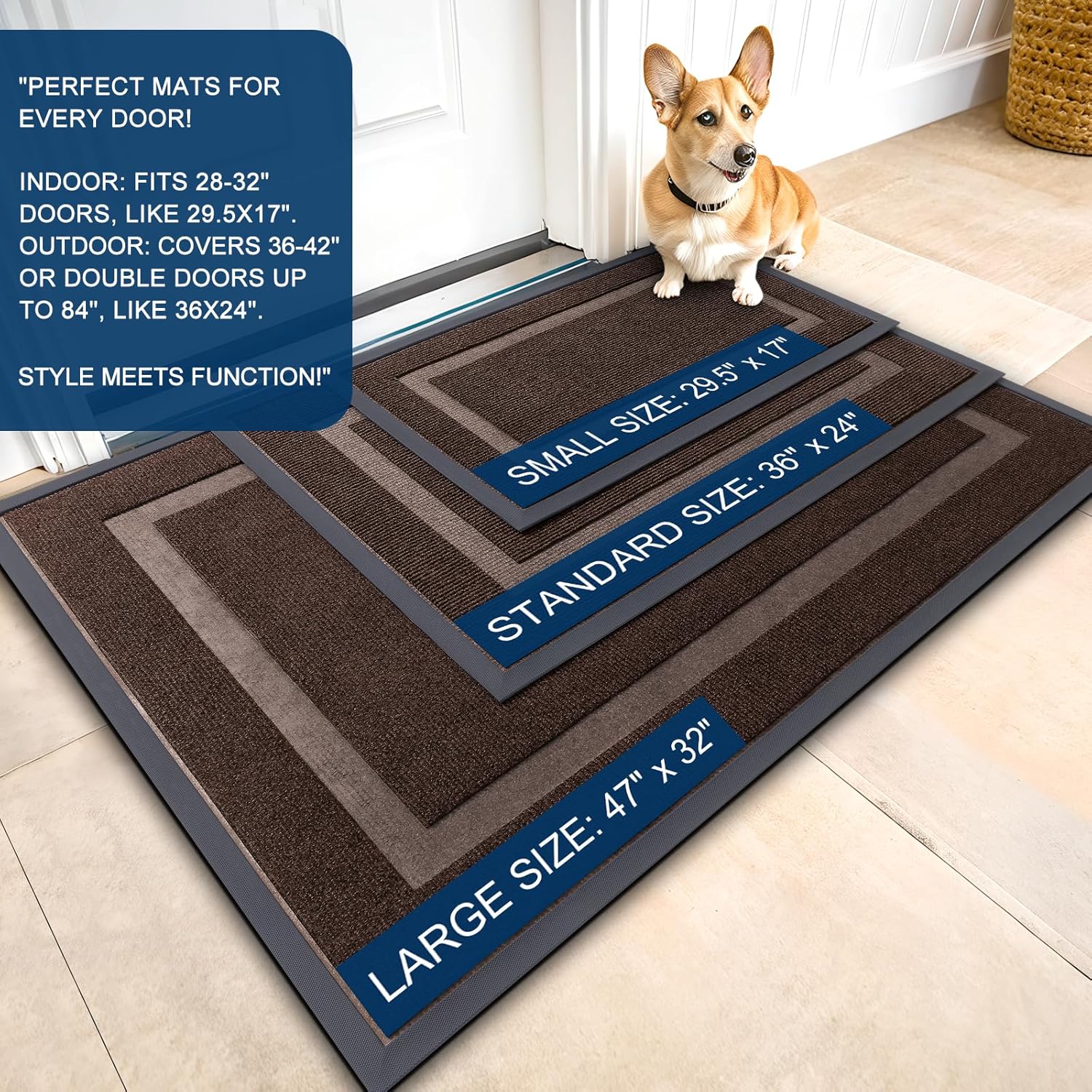 OLANLY Front Door Mat Indoor Outdoor Entrance, Waterproof All-Season, All-Weather Doormat, Sturdy