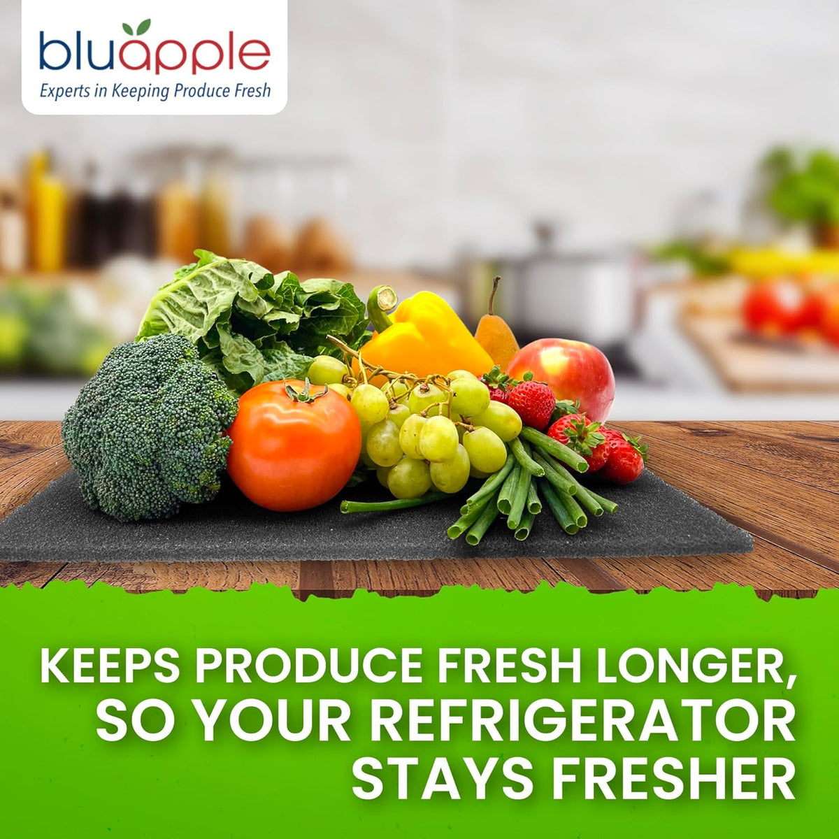 Bluapple FreshMats, Refrigerator Bin Liner, Fridge Drawer Mats, Crisper Life Extender Liner Keeps