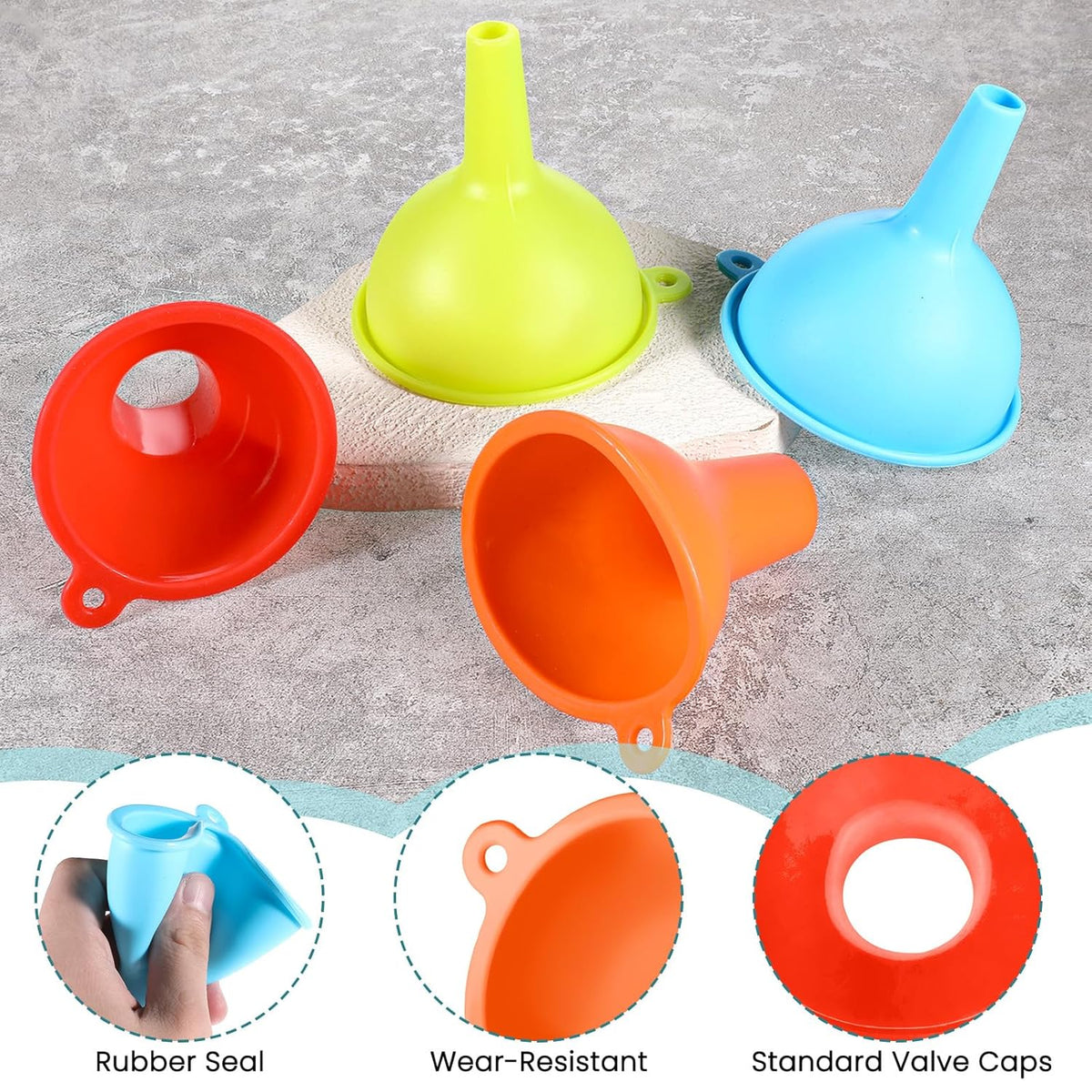 4 Pack Kitchen Silicone Funnel, 4 Colors Kitchen Funnel Set Wide Mouth Funnels for Filling Bottles