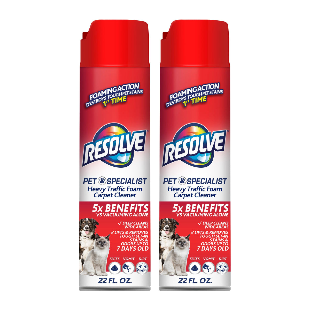 Resolve Pet Specialist Heavy Traffic Foam Carpet Cleaner, Pet Stain & Odor Remover, 22 oz Cans, 2