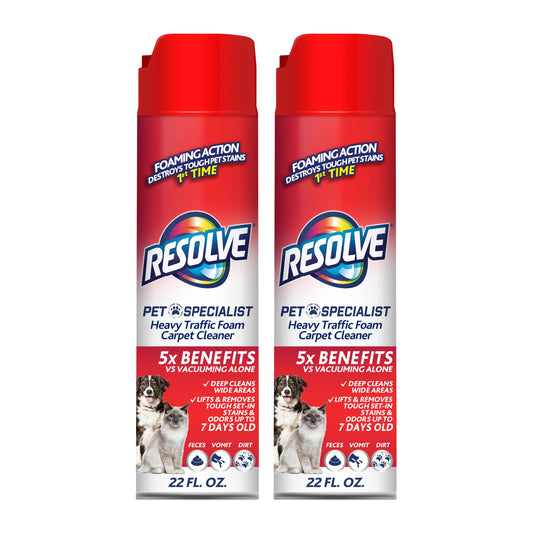 Resolve Pet Specialist Heavy Traffic Foam Carpet Cleaner, Pet Stain & Odor Remover, 22 oz Cans, 2